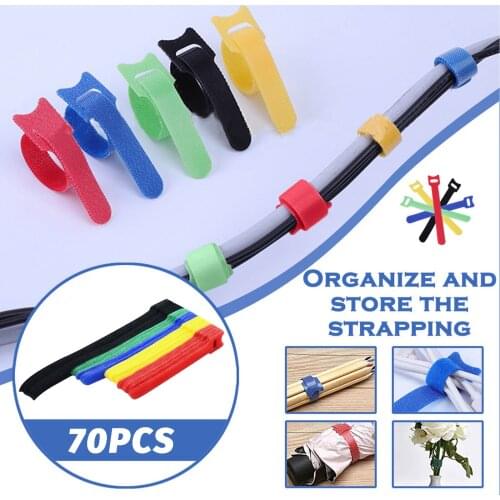 Releasable Cable Ties 70pcs Colored Plastics Reusable Cable ties Nylon Loop Wrap Zip Bundle Ties T-type Velcro Cable Tie Wire