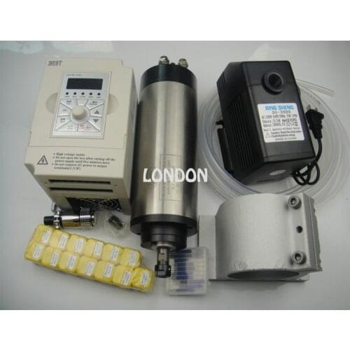 CNC spindle kit ER11 diameter 80mm 220V 1.5KW water cooling spindlemotor+ water pump +support+ 1.5kw inverter+ ER11 + bits