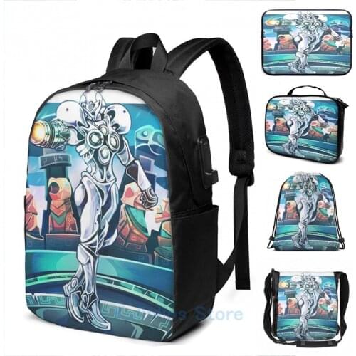 Funny Graphic print Light Suit Samus USB Charge Backpack men School bags Women bag Travel laptop bag