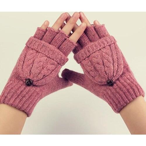 DRESSUUP Warm Women Gloves Autumn Winter Knitting Gloves Wool Hemp Flowers Flip Fingerless Gloves Dual-use