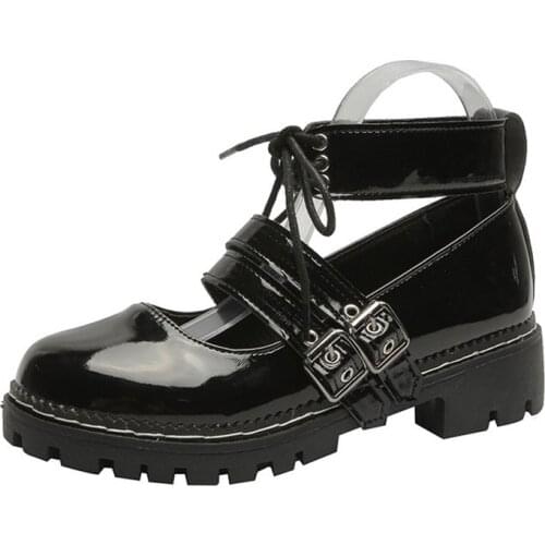 Japanese Sweet Lolita Shoes Low Heel Round Head Cos Loli Anime Shoes Sweet Lolita PU Lovely Loli JK Uniform Lolita