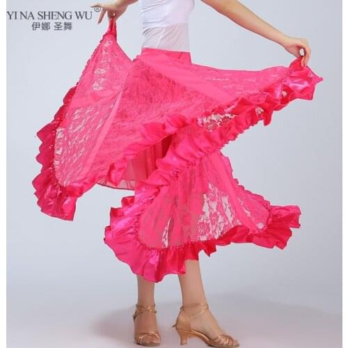 5 Colors Lace Dance Skirt Belly Dance Clothes Professional Big Swing Long Lace Skirts Gypsy Dance Costume Skirt Lace Women New