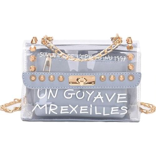 Women Lady Bag Clear Handbag Crossbody Composite Bag Transparent PVC Chain Pouch Tote New Best Sale-WT