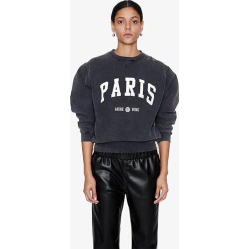 Women Hoodie 2021 Fall and Winter Letter Printed Black Grey Round Neck 100% Cotton Sweatshirt