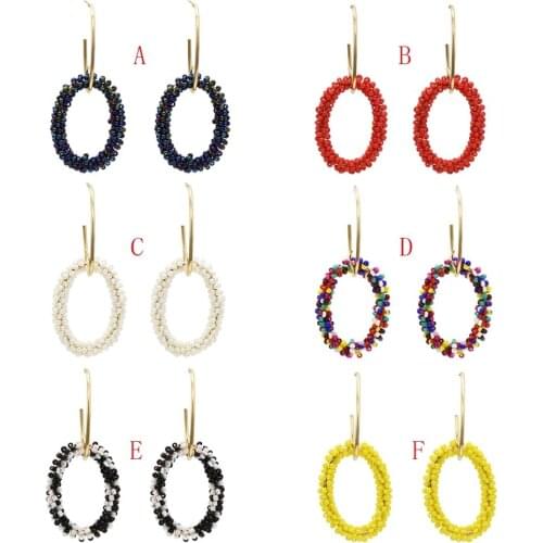 Bohemian Fashion Colorful Beads Geometric Hoop Earrings For Women Wedding Jewelry Gold Color Shiny Circle Earrings