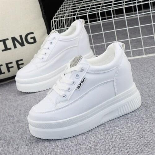 Thick-soled Leather White Shoes Womens 2021 Autumn New Style Slimming Inner Increase 8cm Womens Shoes Lace-up Casual Sneakers