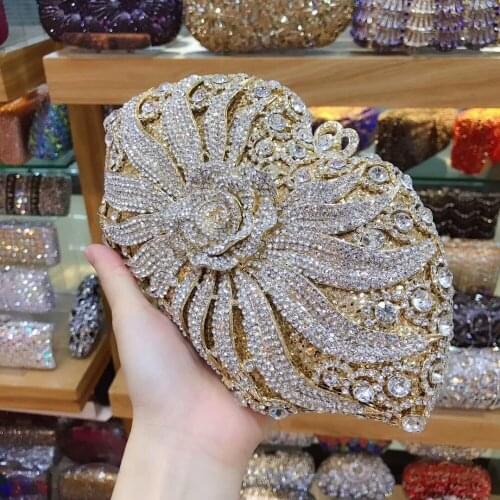 Women gold/silver/purple crystal diamond party prom evening bags wedding cocktail Phone clutch purse wallet lady day Clutches