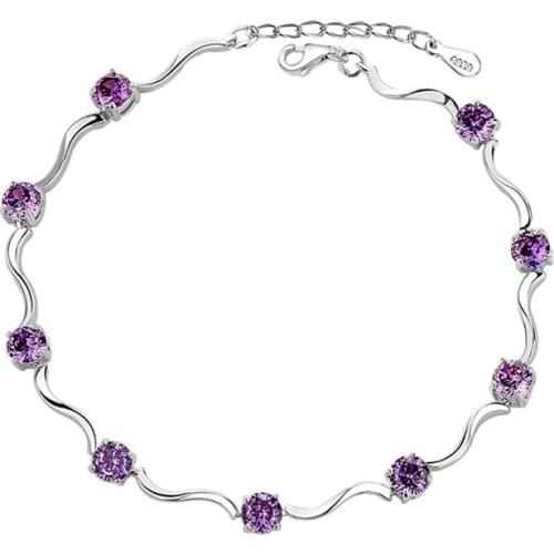 Fine Jewelry S925 Sterling Silver Inlaid Colorful Zircon Bracelet Women Design Simple Wedding Bracelet