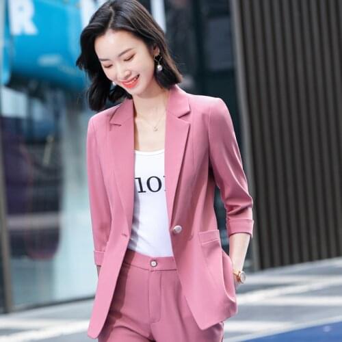 Plus Size 5XL Half Sleeve Spring Summer Formal Business Suits with Pants and Jackets Coat Ladies Office Career Interview Blazers