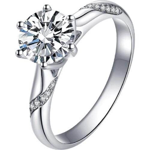 S925 Sterling Silver Ring for Womens Six-claw Micro-inlaid Female Platinum Proposal Engagement Luxury Elegant Noble Exquisite