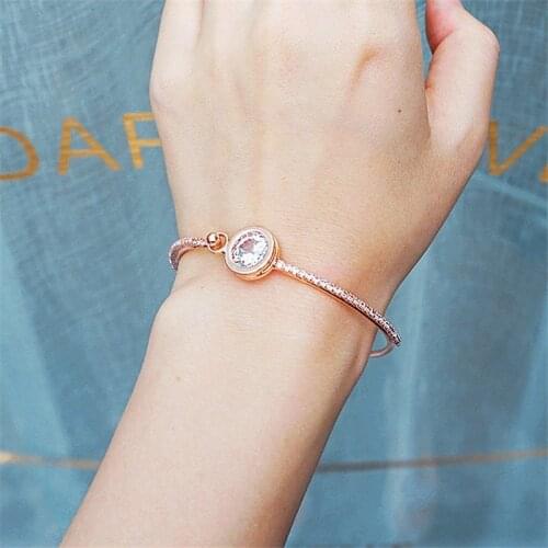 2020 Wholesale Round Zircon Micro-inlaid Simple Round Pendant Bracelet Open Bracelet Korean Version New Style Female