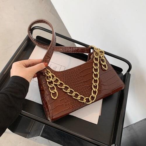 בציר תנין דפוס בגט נשים כתף שקיות רוכסן פתיחת שרשרת עיצוב עור מפוצל תיקי קטן נשי ארנק 2021