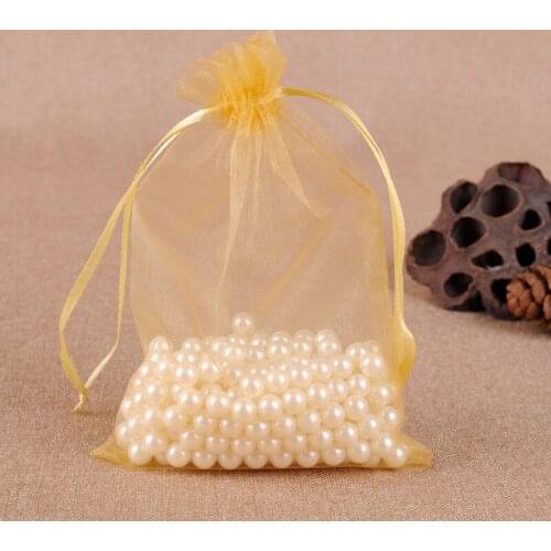 20x30cm Golden Gift Bags 50pcs/Lot Large Drawstring Organza Bags Pouch For Wedding Party Decoration Can Be Custom Logo