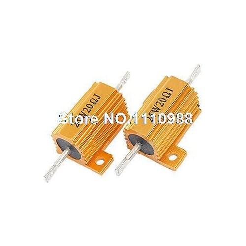 2x Gold Tone Aluminium Case Resistors 25W Power 20 ohm 5