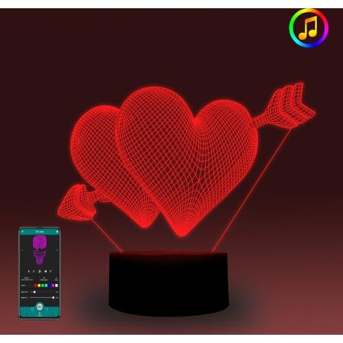 Heart 3D Illusion Lamp Music Sync Night Light Bedroom Decoration Bedside lamp Valentines Day Gift