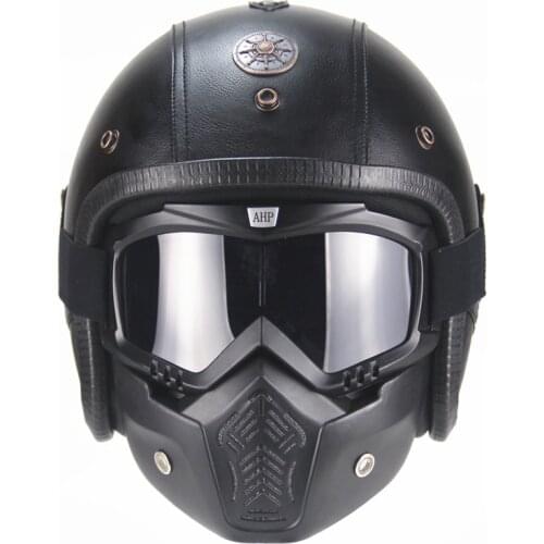 Free shipping PU Leather Helmets 3/4 Motorcycle Chopper Bike helmet vintage motorcycle helmet