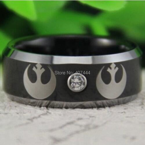 Free Shipping YGK JEWELRY Hot Sales 8MM Black Silver Bevel Rebel Alliance Mens Comfort Fit Tungsten Wedding Ring