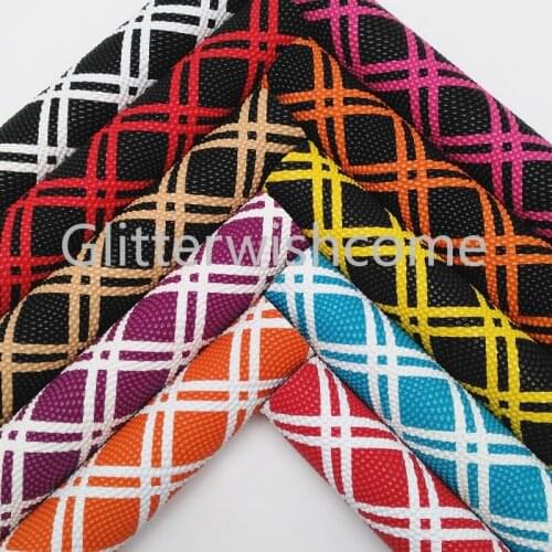 Glitterwishcome 21X29CM A4 Size Vinyl For Bows Embossed Caviar Printed Plaids Leather Fabirc Faux Leather Sheets for Bows GM044B