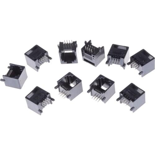 10pcs Black Computer Internet Network PCB Jack Socket RJ45 8P8C