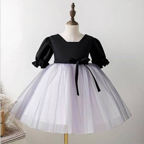 Baby Girl Wedding Birthday Dresses Elegant Bow Party Black Tutu Christening Gown Kids Children Party Formal Pageant Clothes