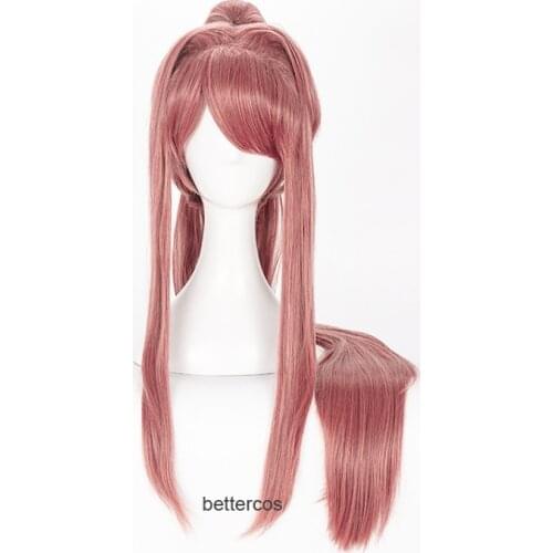Doki Doki Literature Club Monika Cosplay Wigs Long Straight Heat Resistant Synthetic Hair Wig + Wig Cap
