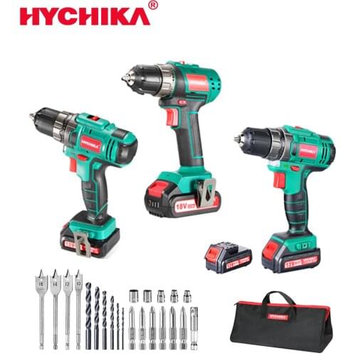 HYCHIKA 12V 18V Double Speed Electric Drill Cordless Hand Drill Mini Electric Screwdriver Rechargable Lithium Battery Drill