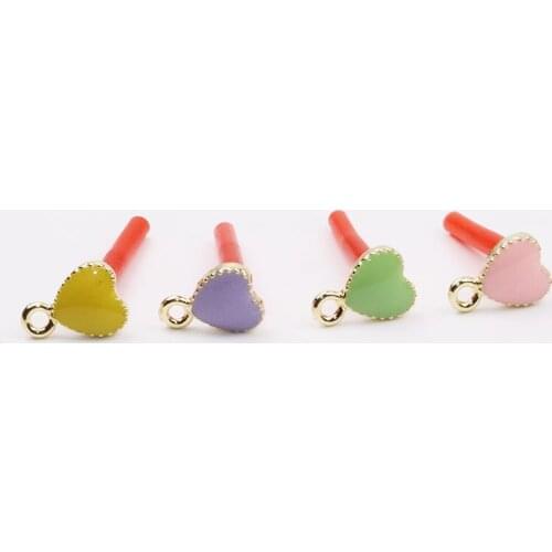 Eruifa 6pc 8mm Heart Epoxy Earring Stud Hoop Connctor Gold/Silver Plated Zinc Alloy Jewelry DIY Necklace Bracelet Earrings