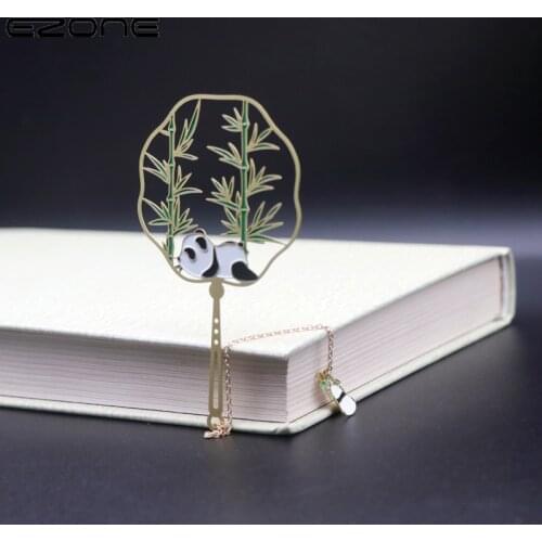 EZONE Metal Bookmarks Panda Chinese Style Creative Hollow Etching Fan Teachers Day Gift School Student Stationery Friends Gift