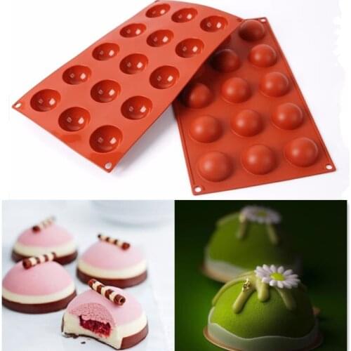 15 Hole Round Small Cake Mold Silicone Semicircular Chocolate Mould Handmade Dessert Ice-Creams Mousse Baking Mold