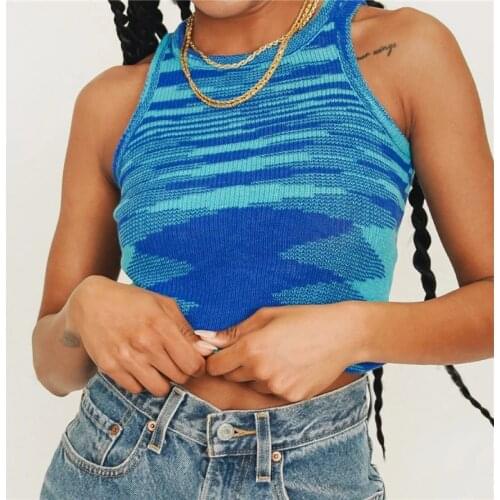 Hirigin Summer Knit Crop Top Women Sleeveless Y2K Tank Top Basic T Shirts Casual Bodycon Vest Green Streetwear Tank Top Vintage