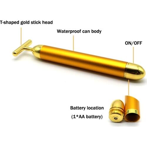 24k Gold Vibration Facial Slimming Face Beauty Bar Lift Skin Tightening Wrinkle Stick Pulse Firming Facial Roller Massager