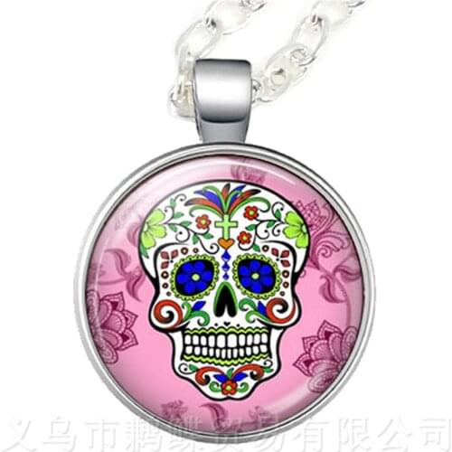 Mexico Candy Skeleton Glass Dome Time Gem Necklace European and American Hot Sale Sweaterchain Jewelry