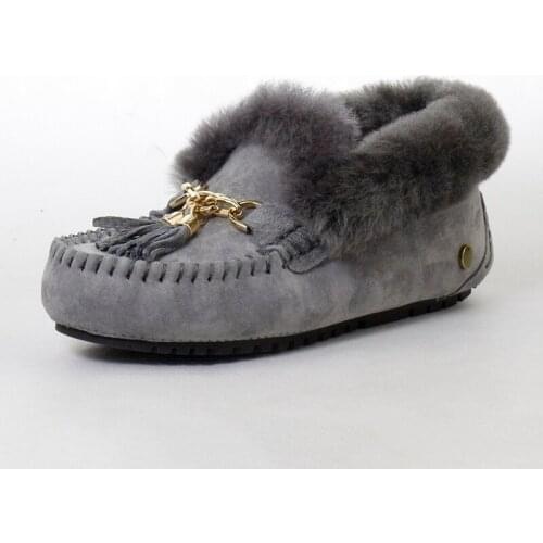 Women Snow Moccasins Flats Top Fashion Natural Fur Winter Flats Genuine Suede Leather Snow Shoes Warm Anti Skid Winter Shoes