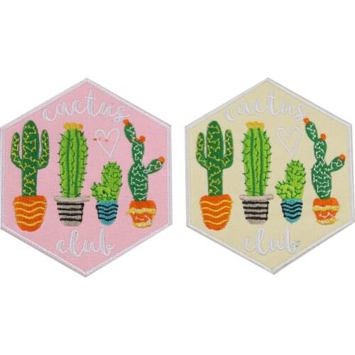 Cartoon Hexagon Palm Cactus Patch Computer Embroidery Badges Can Be Hand Sewing Ironing Sticker On Cloth Love Heart Accessories