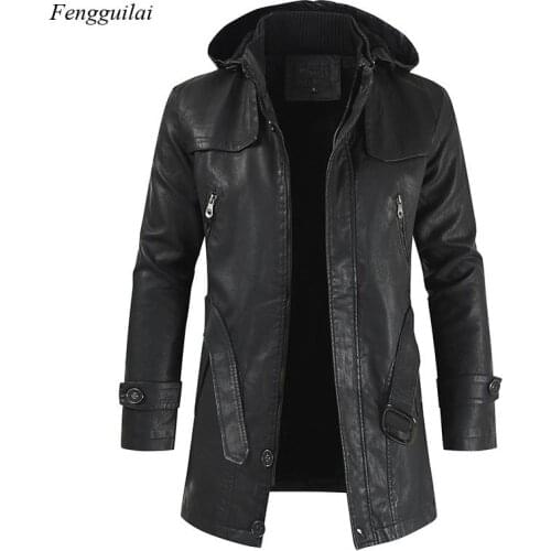 2021 Autumn and Winter New Mens Casual Jacket Solid Color Hooded Slim Fit Pu Leather Jacket Jacket Mens Motorcycle Clothing