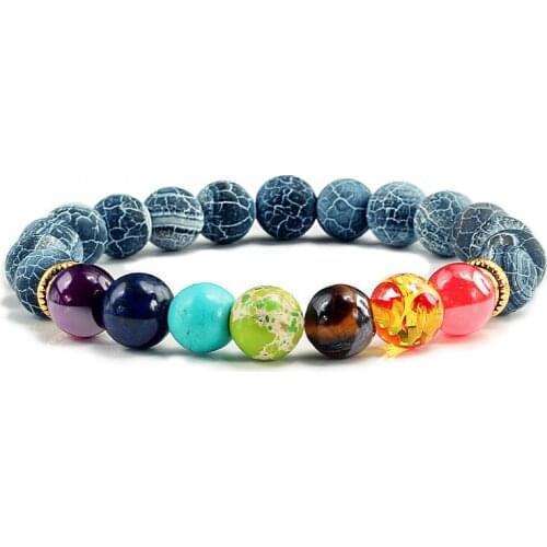 Multicolor 7 Chakra Men Bracelet Natural Stone Purple Round Beads Balance Buddha Prayer Yoga White Stone Bracelets Jewelry bangl