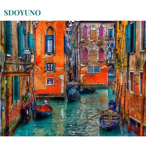 SDOYUNO Frameless Paint By Number Canvas Painting Kits DIY 60X75cm Landscape Painting By Numbers On Canvas Venice Home Decor