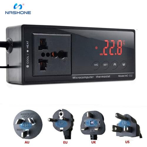 Nashone Aquarium Heater AC-112 Outlet Thermostat 220V Digital Temperature Controller Aquarium Thermostat with Waterproof Sensor