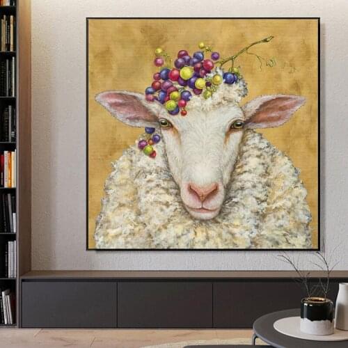 Canvas Painting Retro Abstract Animal Wall Art Sheep Poster Print Wall Picture for Living Room Home Decoration Interior Cuadros