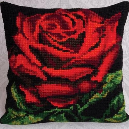 DIY Needlework Crafts Red Rose Cushion Cover Cross Stitch Fine Printed Crewel Yarn Pillow Case Cross Stitch Kits for Embroidery