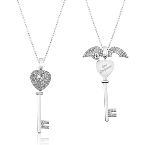 Name Post Sterling Silver Heart Key Necklace DN48A