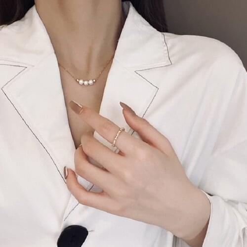 Sweet Necklace Small Simulated Pearl Pendant Necklace Women Simple Jewelry 2021 Korean Gold Round Bead Accessories Gifts