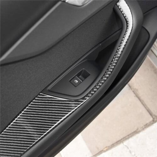 Carbon Fiber Door Armrest Panel Decorative Cover Trim Sticker for Audi A4 B9 2017-2019 Car Accessories Interior Decoration