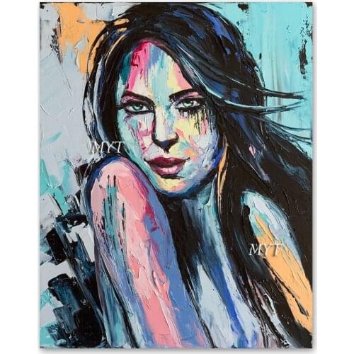 Hand-painted High Quality Colorful Portrait Knife Painting on Canvas Sexy Figure Abstract Figures Oil Painting Unframed