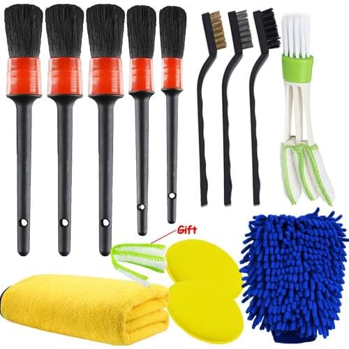 Car Detailing Brush Auto Dirt Dust Detail Cleaning Brush Washing Gloves Towels For Car Motorcycle Leather Air Vents Cleaning