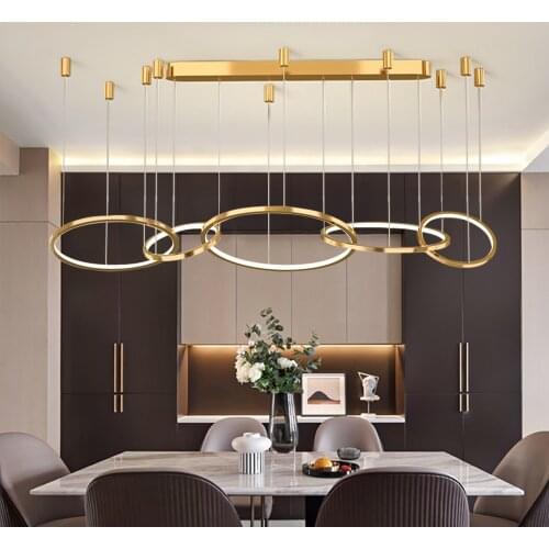 Modern design living room chandelier gold ring circle led home decoration light fixture luxury crystal kitchen island hang lamp