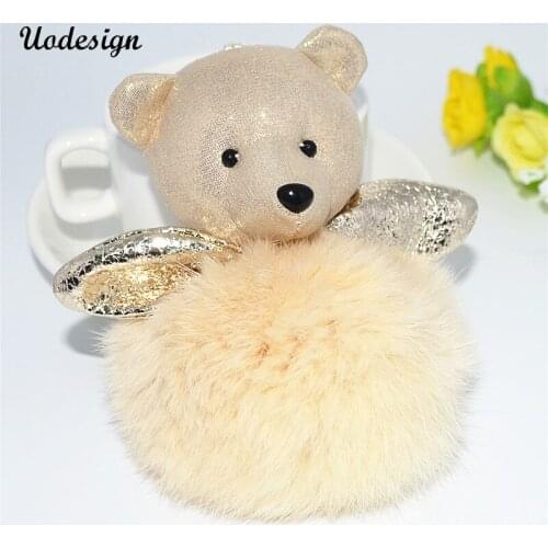 Uodesign Lovely Bear Design Rabbit Fur Ball Fluffy Key Chains Rings Hot sale Bag Pendant Keyrings KeyChains For Women