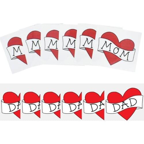 Waterproof Removable Temporary Tattoo Sticker Red Heart Love Dad/Mom Kids Boys Girls Fake Tattoos Child Baby Photography Prop