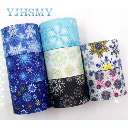 YJHSMY G-181005-1320,38mm,5yards winter snowflake Ribbons Thermal transfer Printed grosgrain,Garment DIY handmade materials