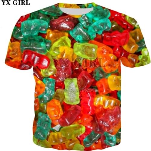 YX GIRL Drop shipping 2019 New summer 3d Fashion T-Shirt gummy bear/Strawberry/watermelon Printed Men Women Cool t shirt